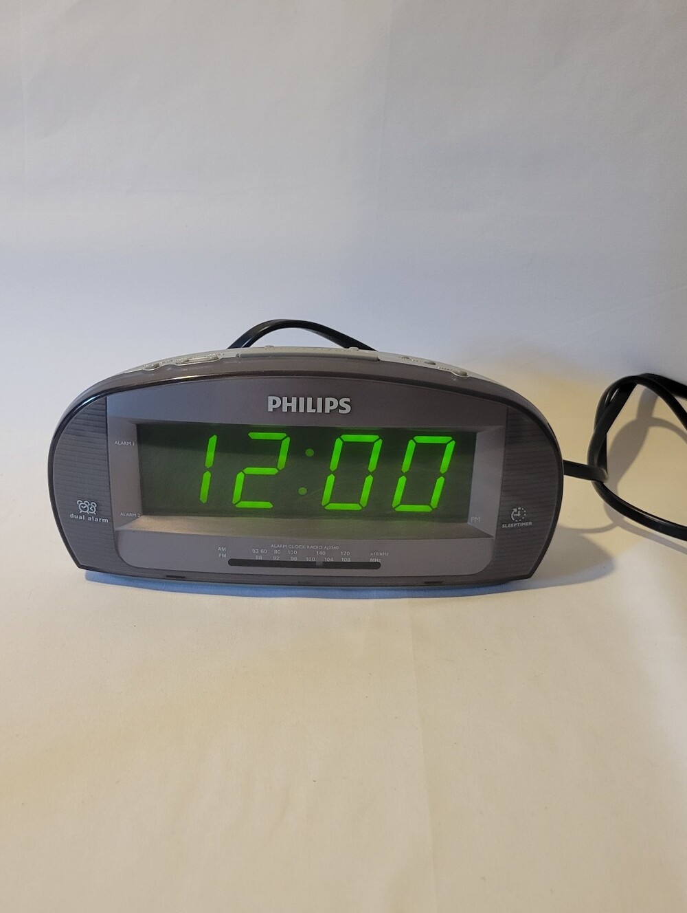 Philips AJ3540 Digital Alarm Clock Radio Large Green LED Dual Alarm Tested